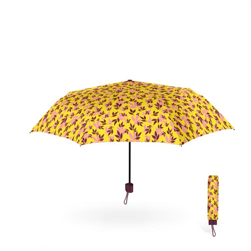 Rejni dámsky skladací dáždnik s manuálnym otváraním, Pink leafs