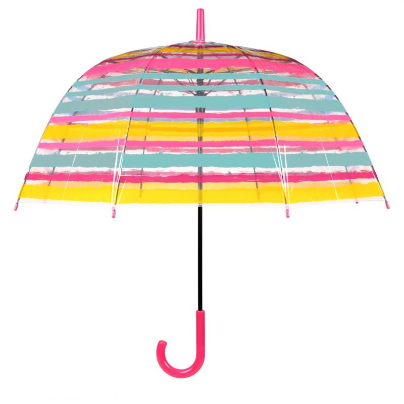 Rejni dámsky transparentný neskladací dáždnik s automatickým otváraním, Colour stripes