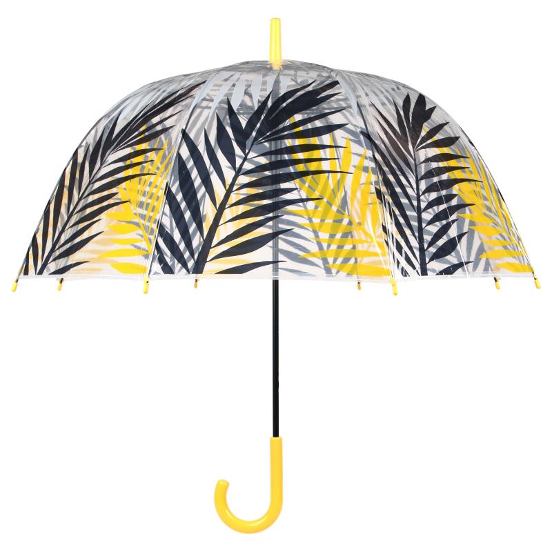 Rejni dámsky transparentný neskladací dáždnik s automatickým otváraním, Tropical leafs