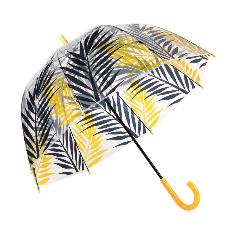 Rejni dámsky transparentný neskladací dáždnik s automatickým otváraním, Tropical leafs